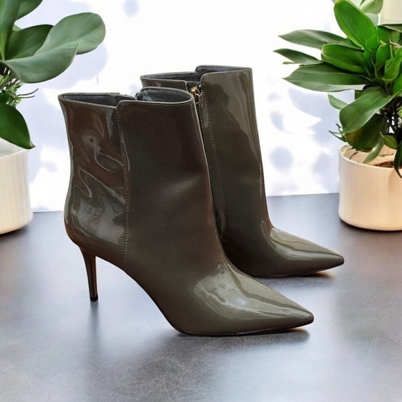 J. Crew Women size 8.5 Khaki Patent Leather Shoe High-Heel Ankle Boot AE854 - Picture 11 of 12